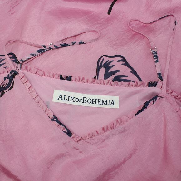 Large Alix of Bohemia Athens Pink Calla Lily Silk Slip Dress Sweetheart Lined - Picture 5 of 16